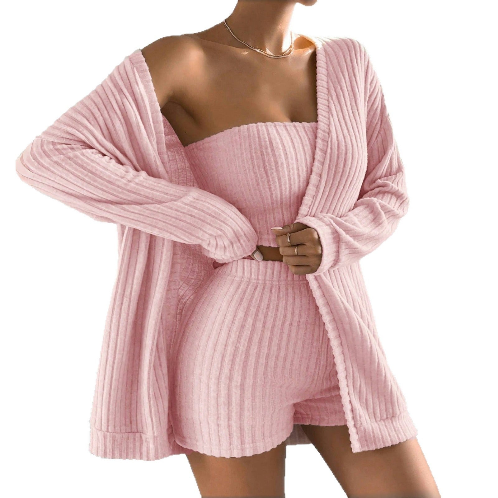 Damen Strick-Loungewear-Set mit langen Ärmeln und geripptem Design Sovae