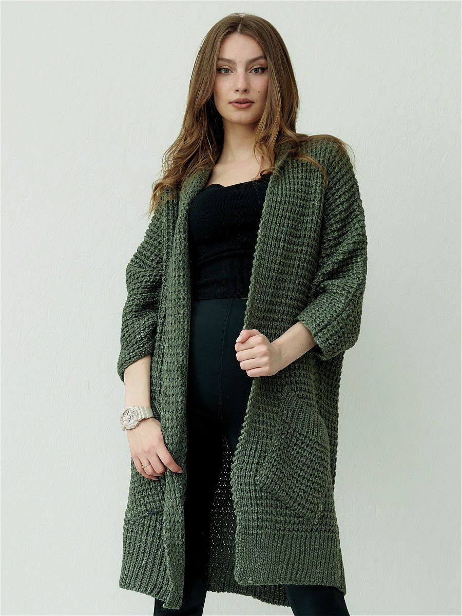Damen kuscheliger Strickmantel mit großen Taschen und lässigem Schnitt Sovae