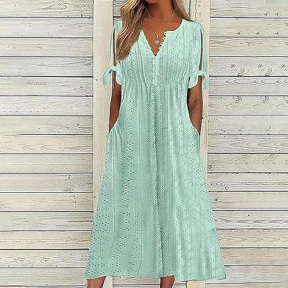Damen Midi Kleid mit luftigen Einsätzen und dekorativen Details Sovae