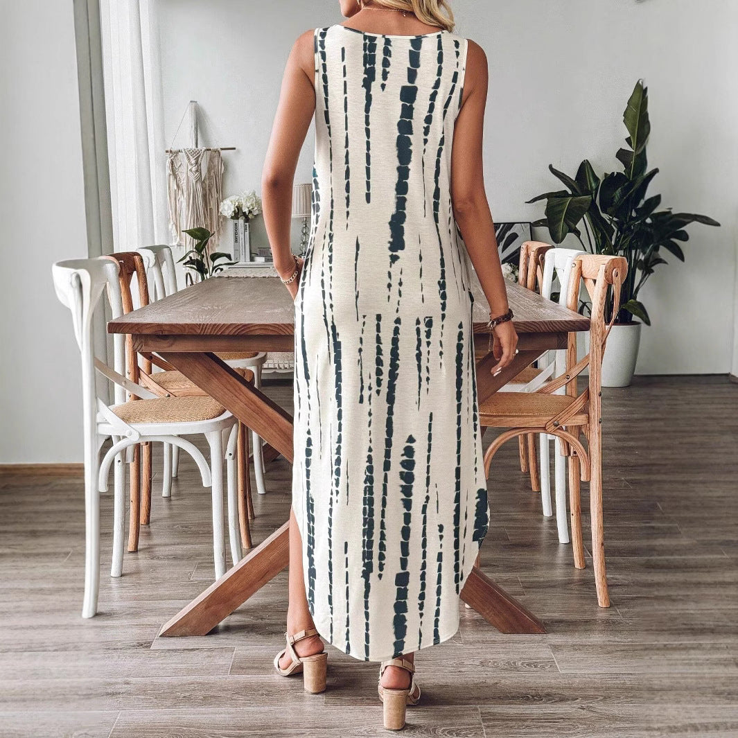 Damen Lässiges Maxikleid mit V-Ausschnitt und modernem Muster Sovae