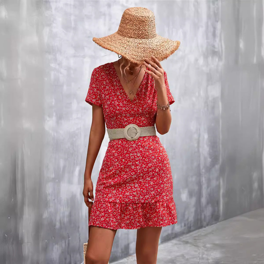 Damen Sommerliches Minikleid mit floralem Design und verspieltem Saum Sovae