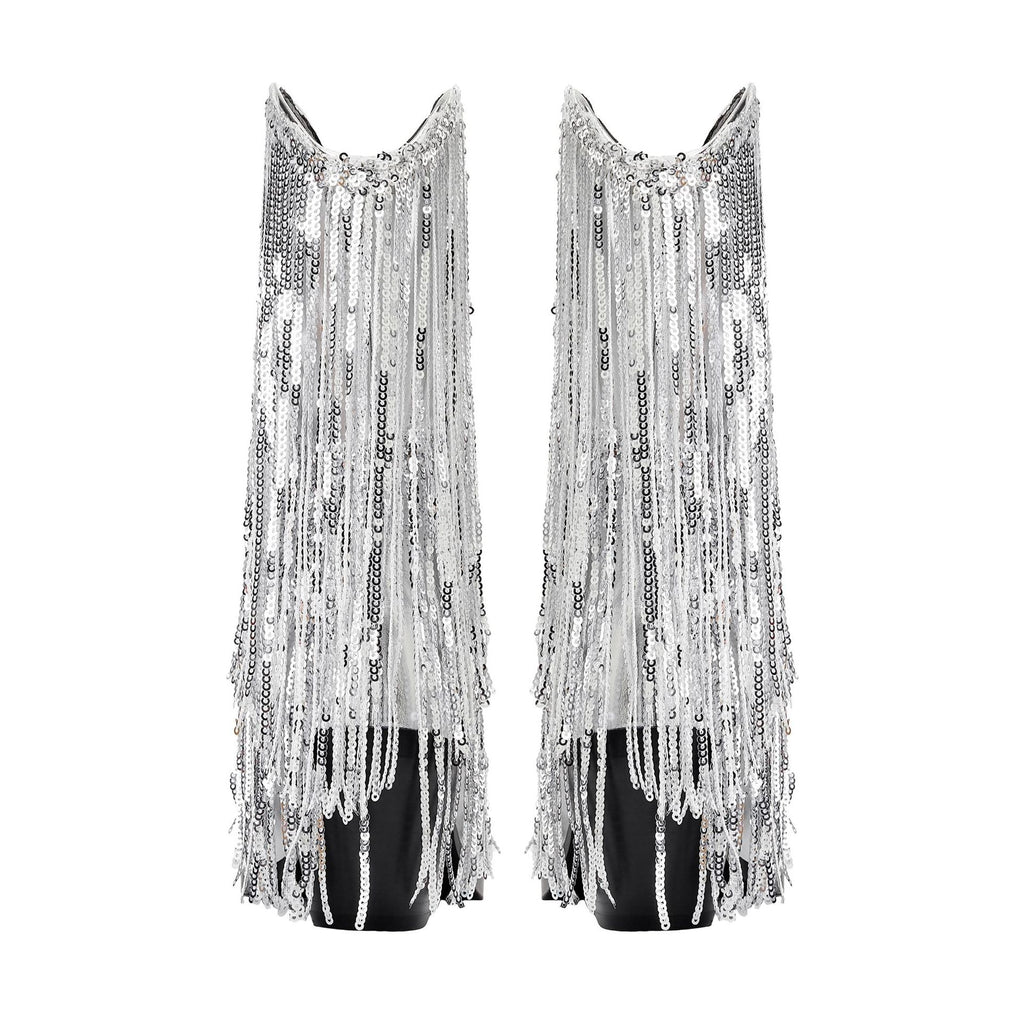Damen Glitzernde Cowboy-Stiefel mit fransigen Applikationen Sovae