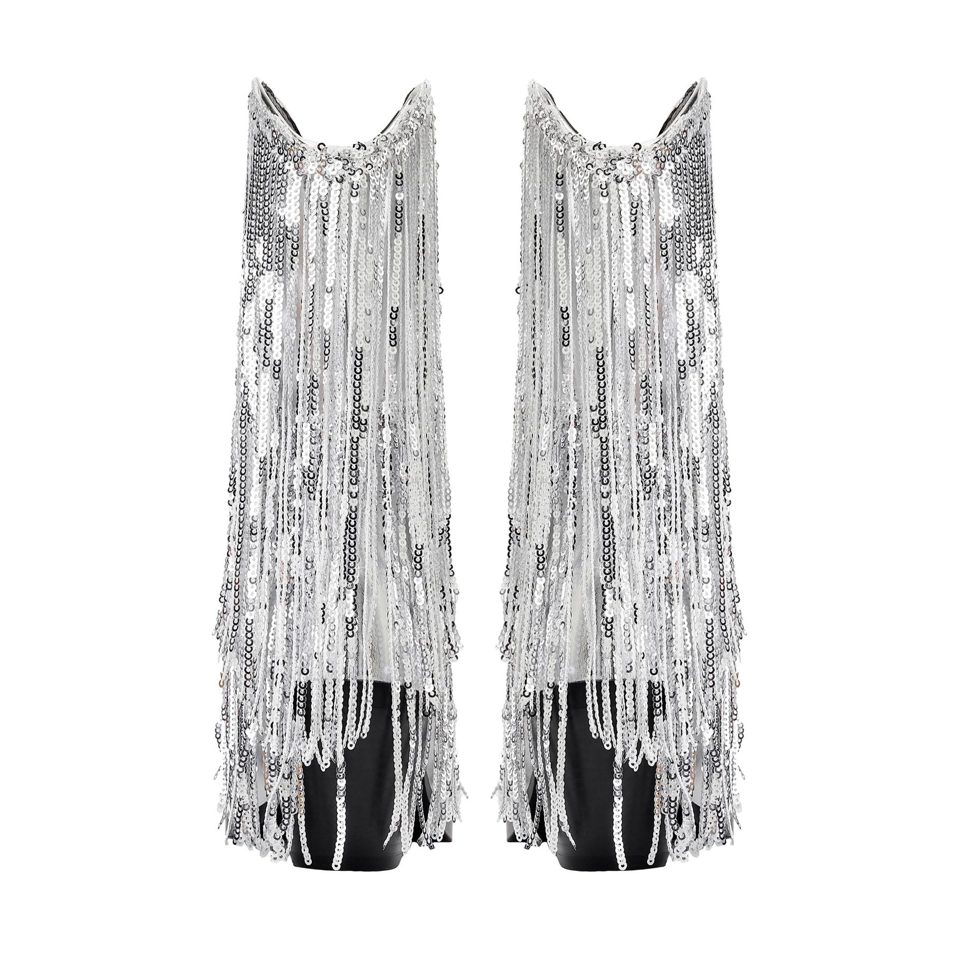 Damen Glitzernde Cowboy-Stiefel mit fransigen Applikationen Sovae