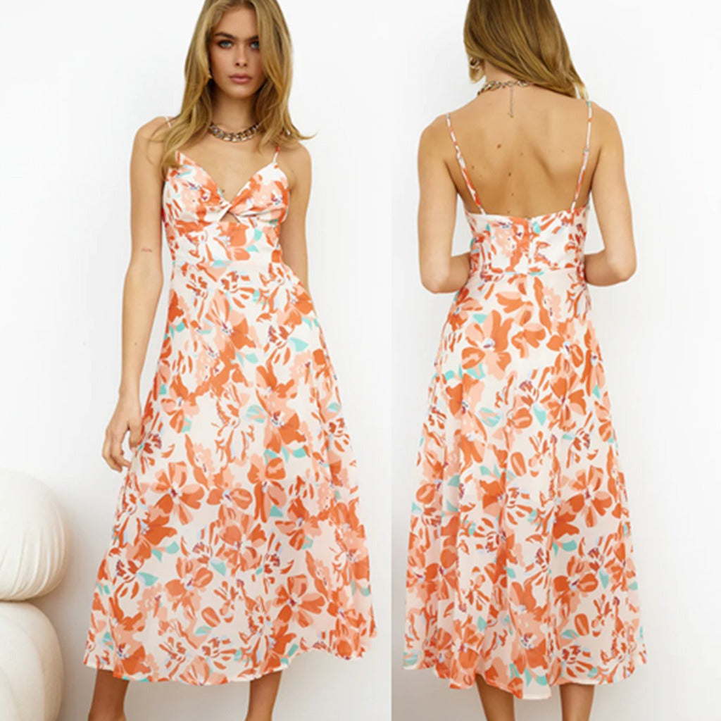 Damen A-Linie Floral Slip Kleid Sovae