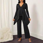 Damen elegantes Jumpsuit mit fließendem Oberteil und V-Ausschnitt Sovae