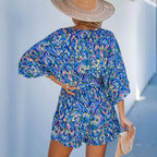 Damen lässiger Kurzoverall mit weitem Schnitt und taillierbarem Band Sovae