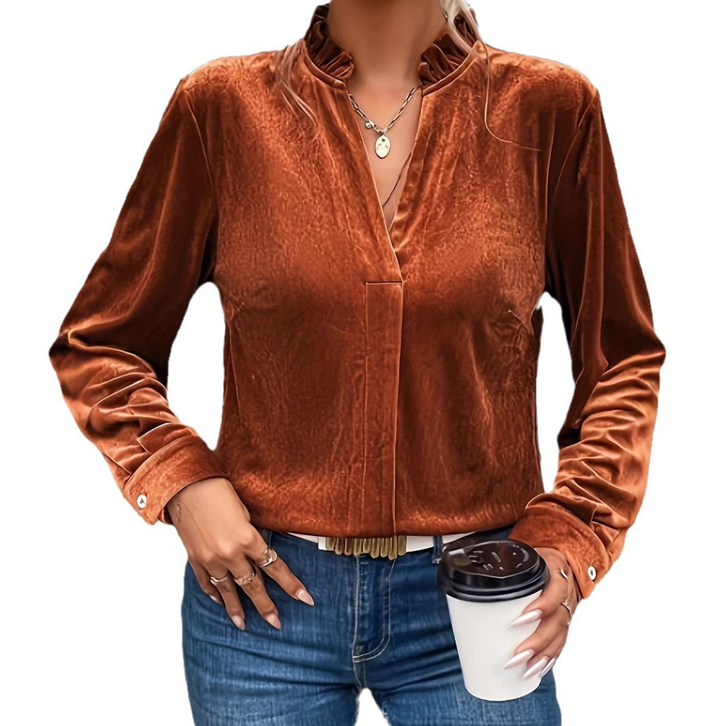 Damen elegantes Blusenoberteil mit Rüschendetails Sovae