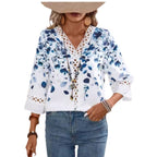 Damen Bluse mit floralem Muster und Spitzenakzenten Sovae