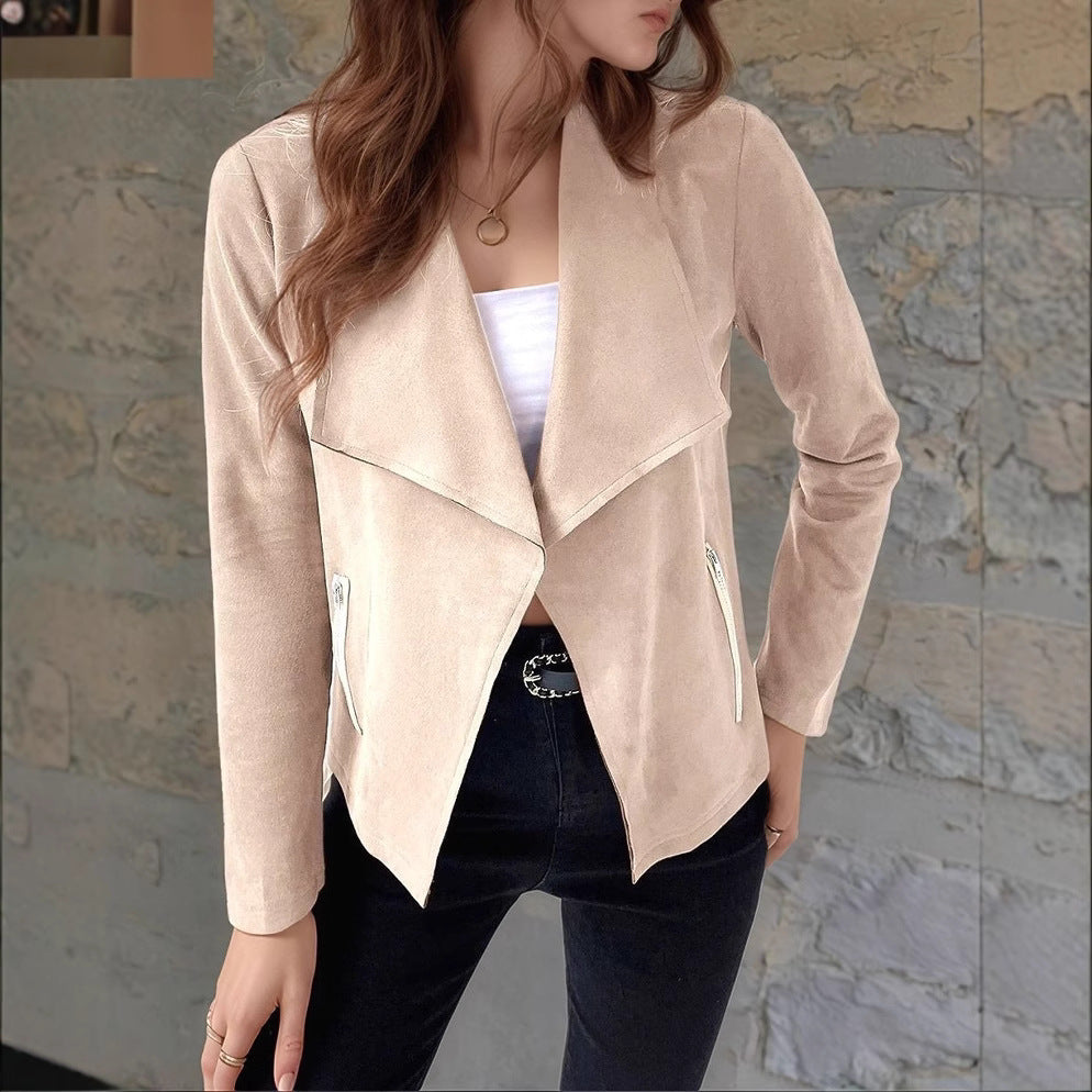 Damen elegante Velourjacke mit asymmetrischem Revers Sovae