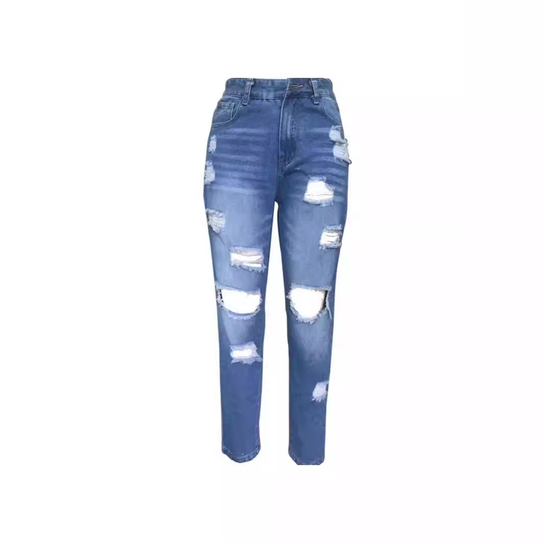 Damen Zerstörte Mom-Jeans mit hoher Taille und lässigem Schnitt Sovae