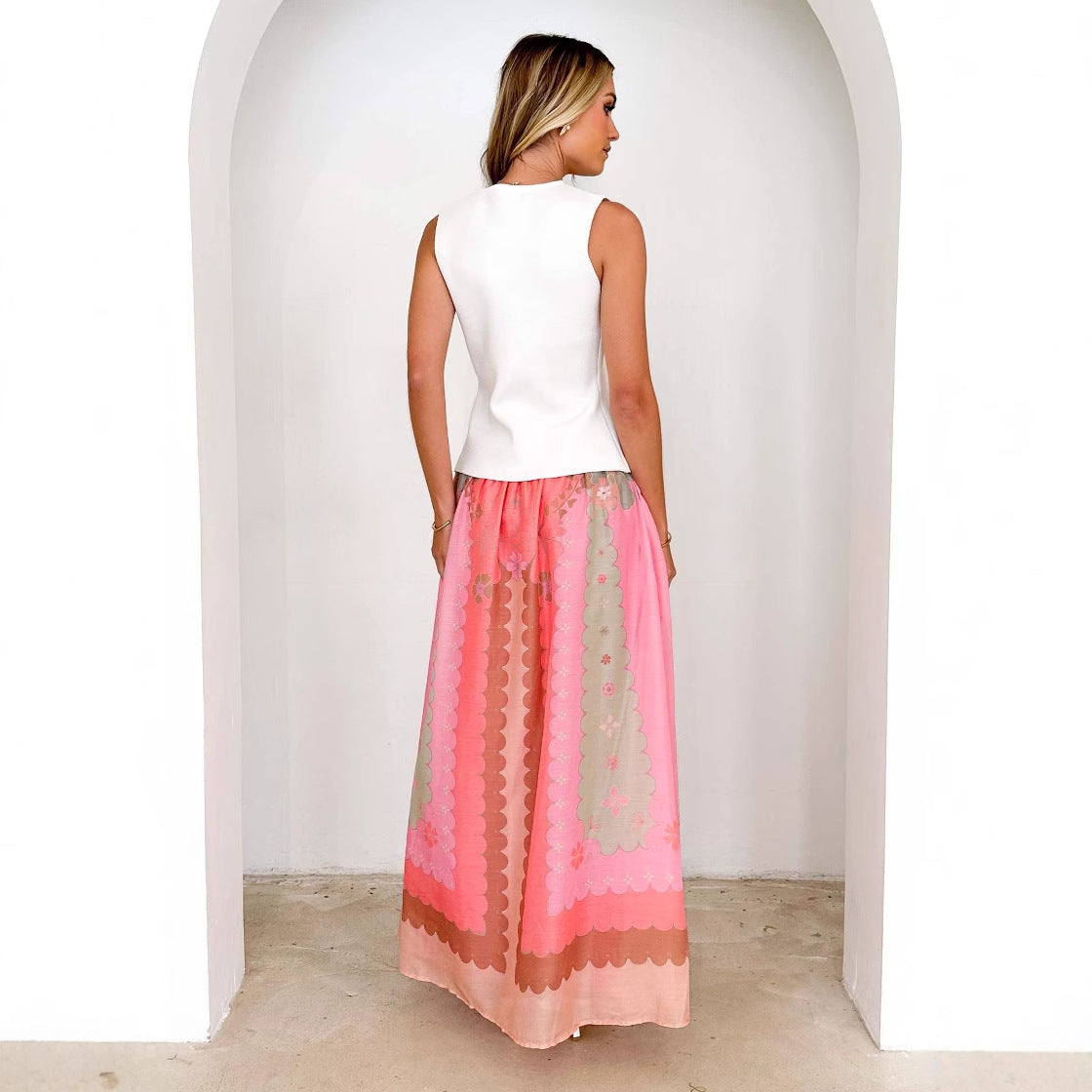 Damen Maxi-Rock mit buntem Grafikdesign Sovae
