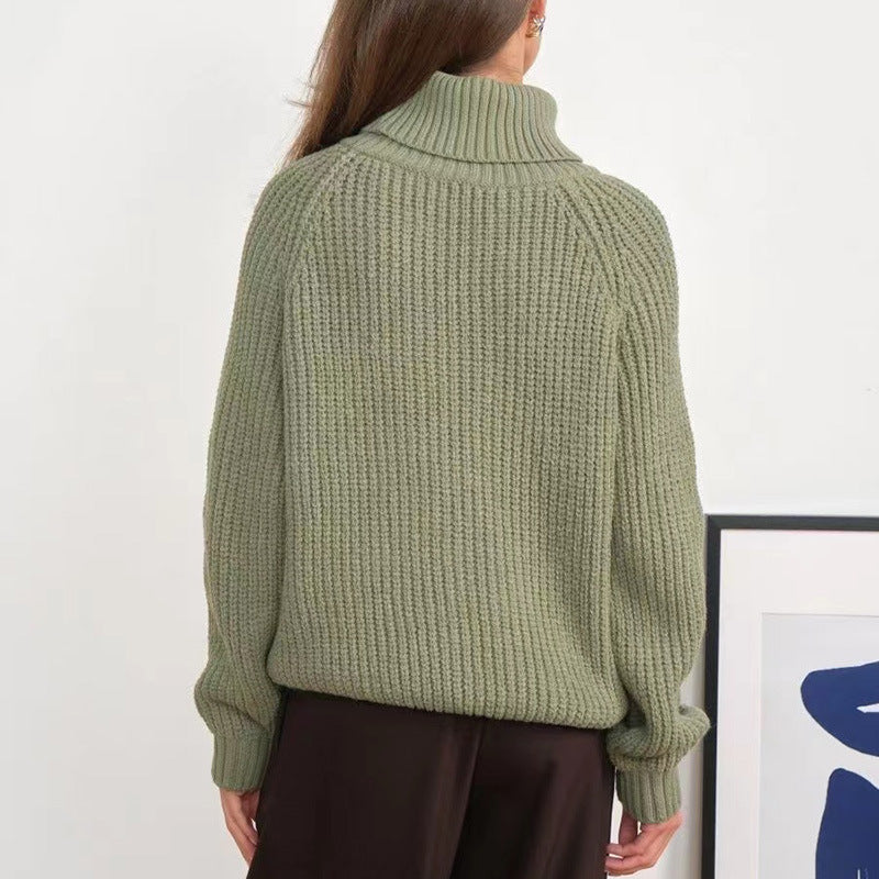 Damen Grobstrickpullover mit hohen Kragen Sovae