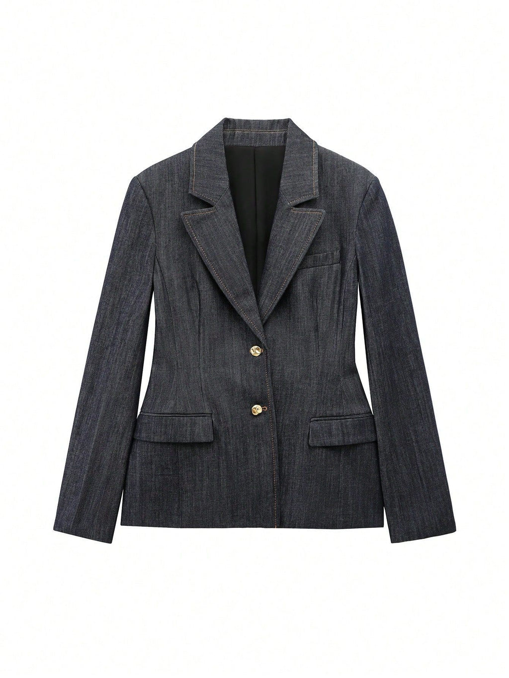 Damen taillierter Jeansblazer mit goldenen Knöpfen und praktischen Taschen Sovae
