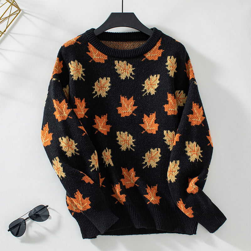 Damen Strickpullover mit strukturiertem Blättermotiv und Rundhalsausschnitt Sovae