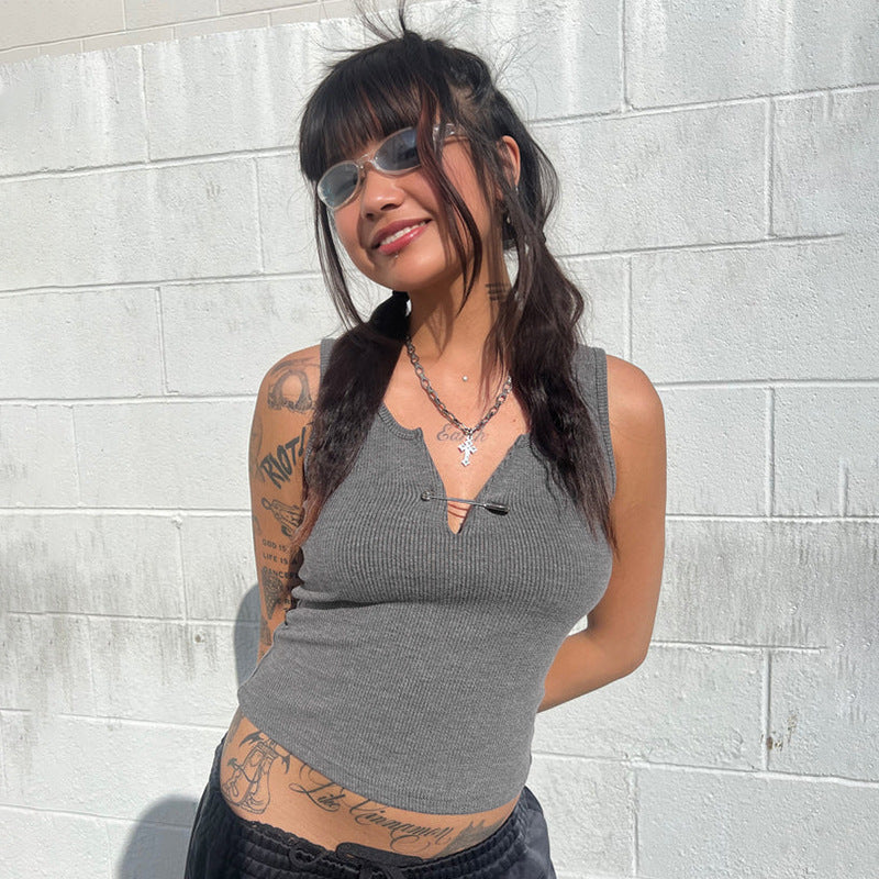 Damen figurbetontes Crop-Top mit modernem V-Ausschnitt Sovae