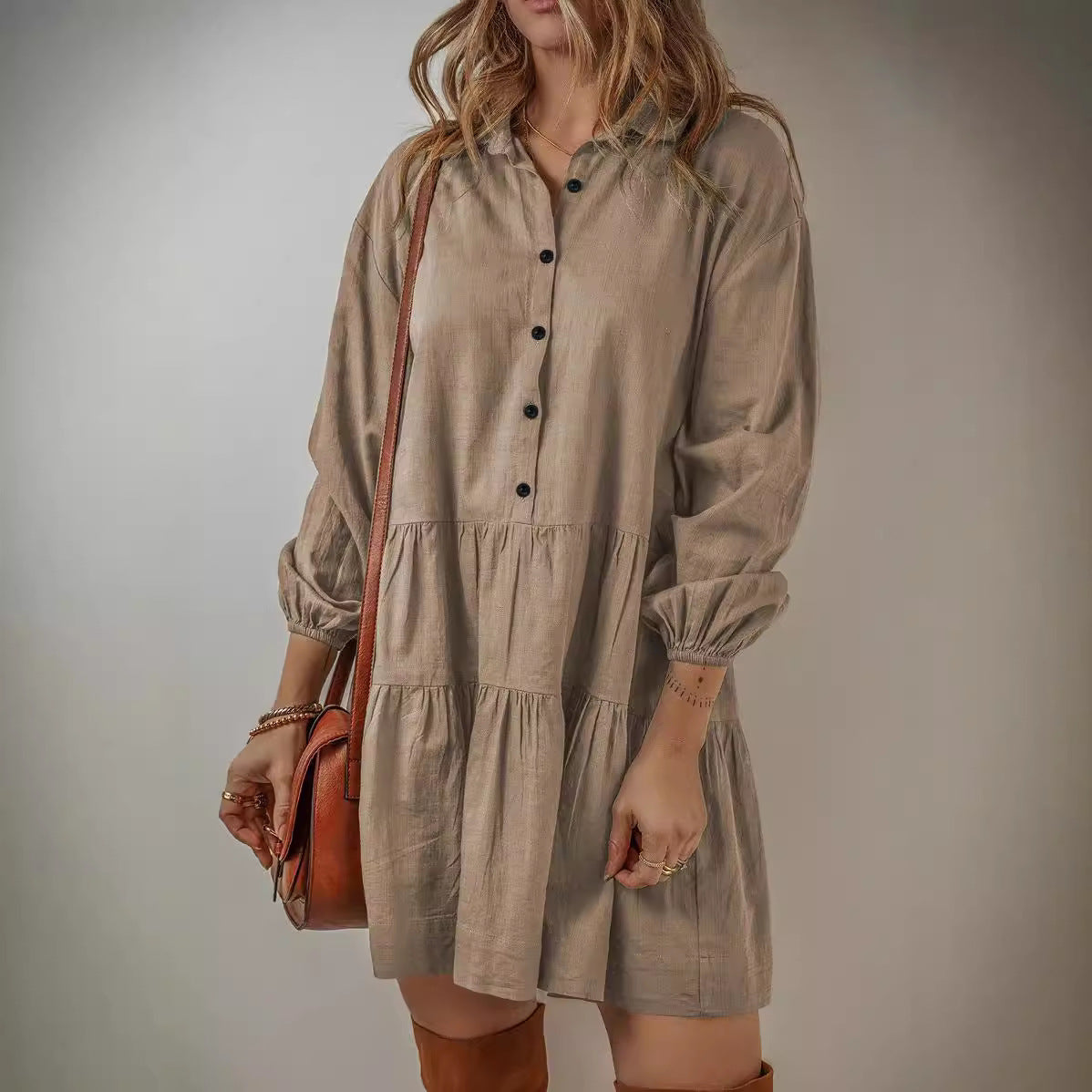 Damen lässiges Hemdblusenkleid Sovae