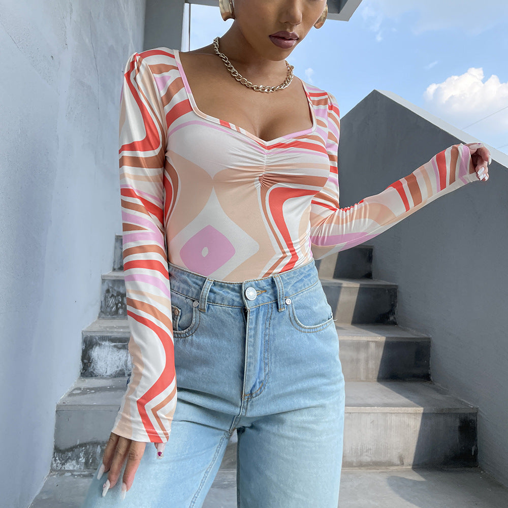 Damen Langarmshirt mit modernem Wellenmuster Sovae