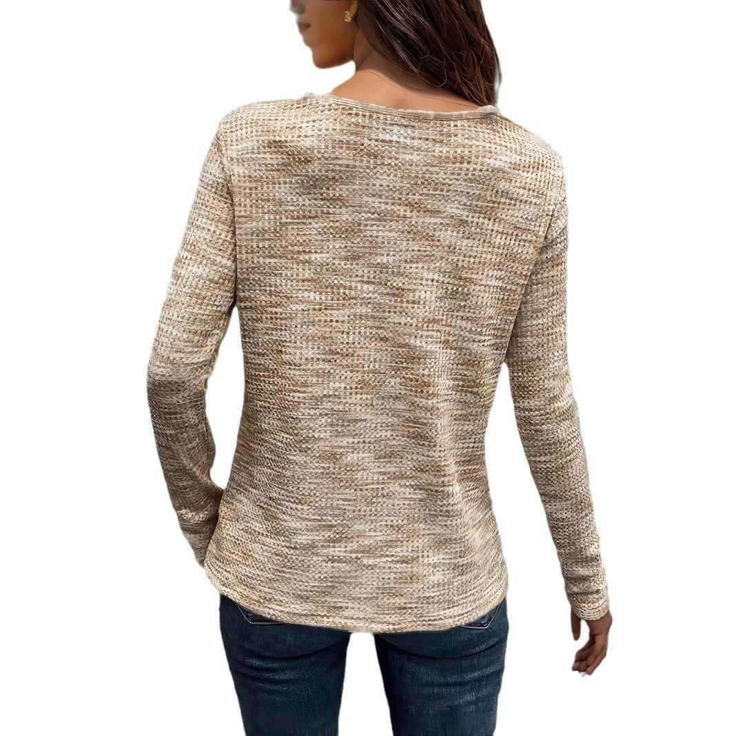 Damen Langarmshirt mit Knopfleiste und strukturierter Oberfläche Sovae