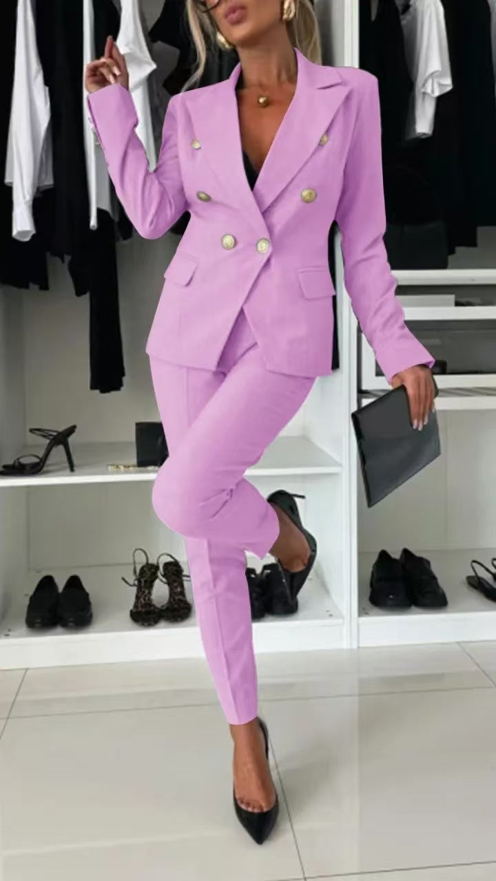 Damen elegantes Tailored Anzug-Set mit doppelter Knopfleiste Sovae