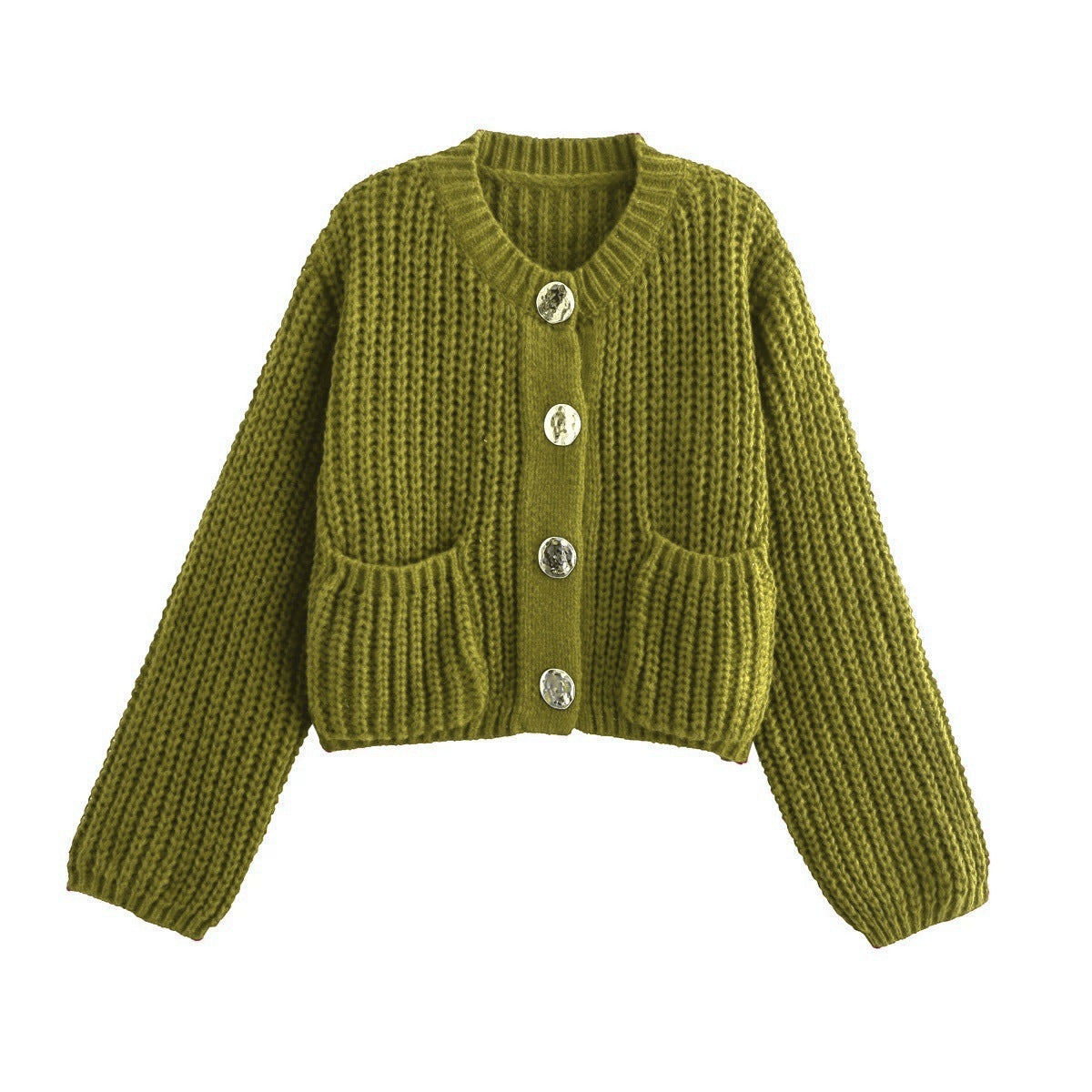 Damen kuschelige Strickjacke mit dekorativen Knöpfen und praktischen Taschen Sovae