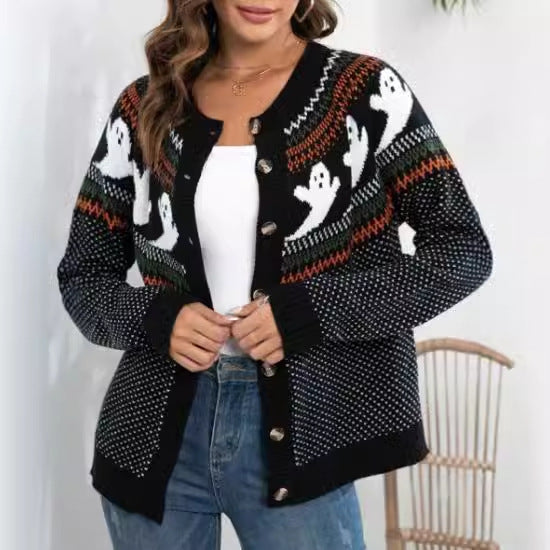 Damen kuscheliger Cardigan mit gespenstischem Muster Sovae