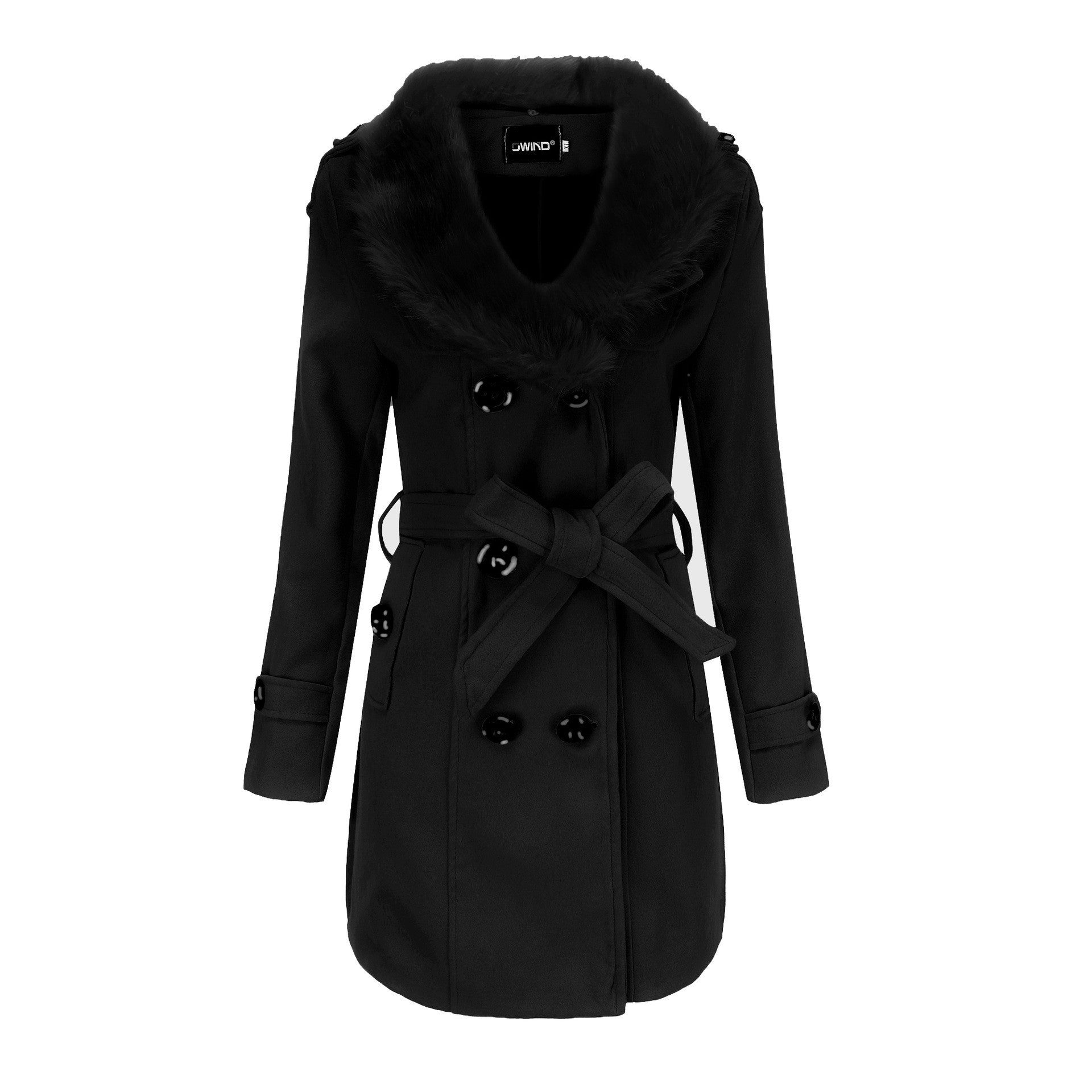 Damen Eleganter Wollmantel mit abnehmbarem Kunstfellkragen Sovae