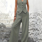 Damen Hosenanzug mit ärmellosem Blazer und weitem Bein Sovae