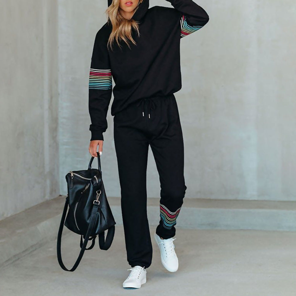 Damen Sportliches Hooded Sweatshirt mit modischen Farbstreifen Sovae