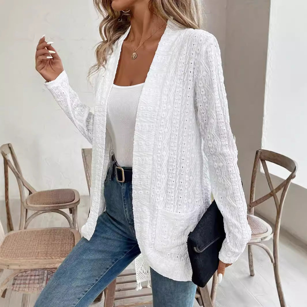 Damen Elegante Strickjacke mit feiner Lochmusterung Sovae