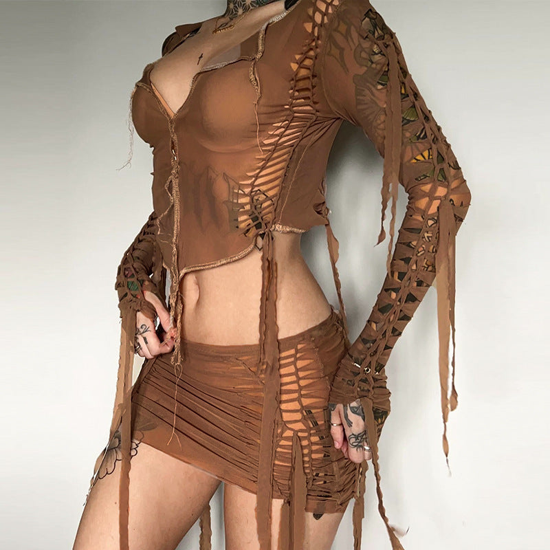 Damen transparentes Partykleid mit raffinierten Cut-Outs Sovae