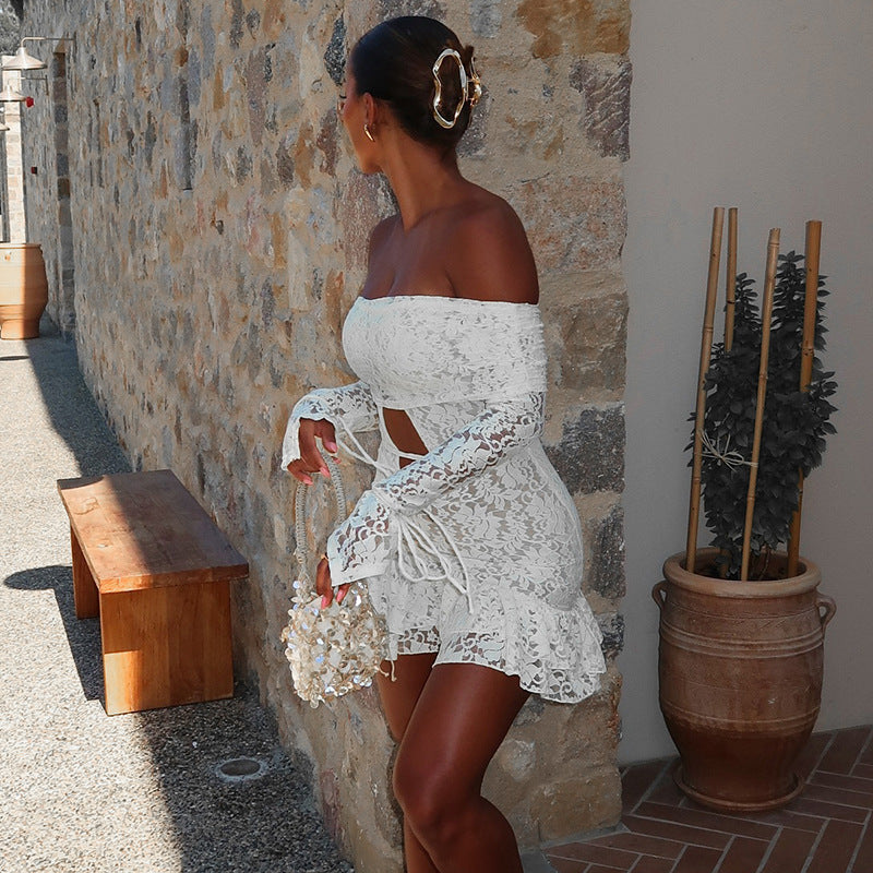Damen Verführerisches Spitzenkleid mit Rüschen Sovae