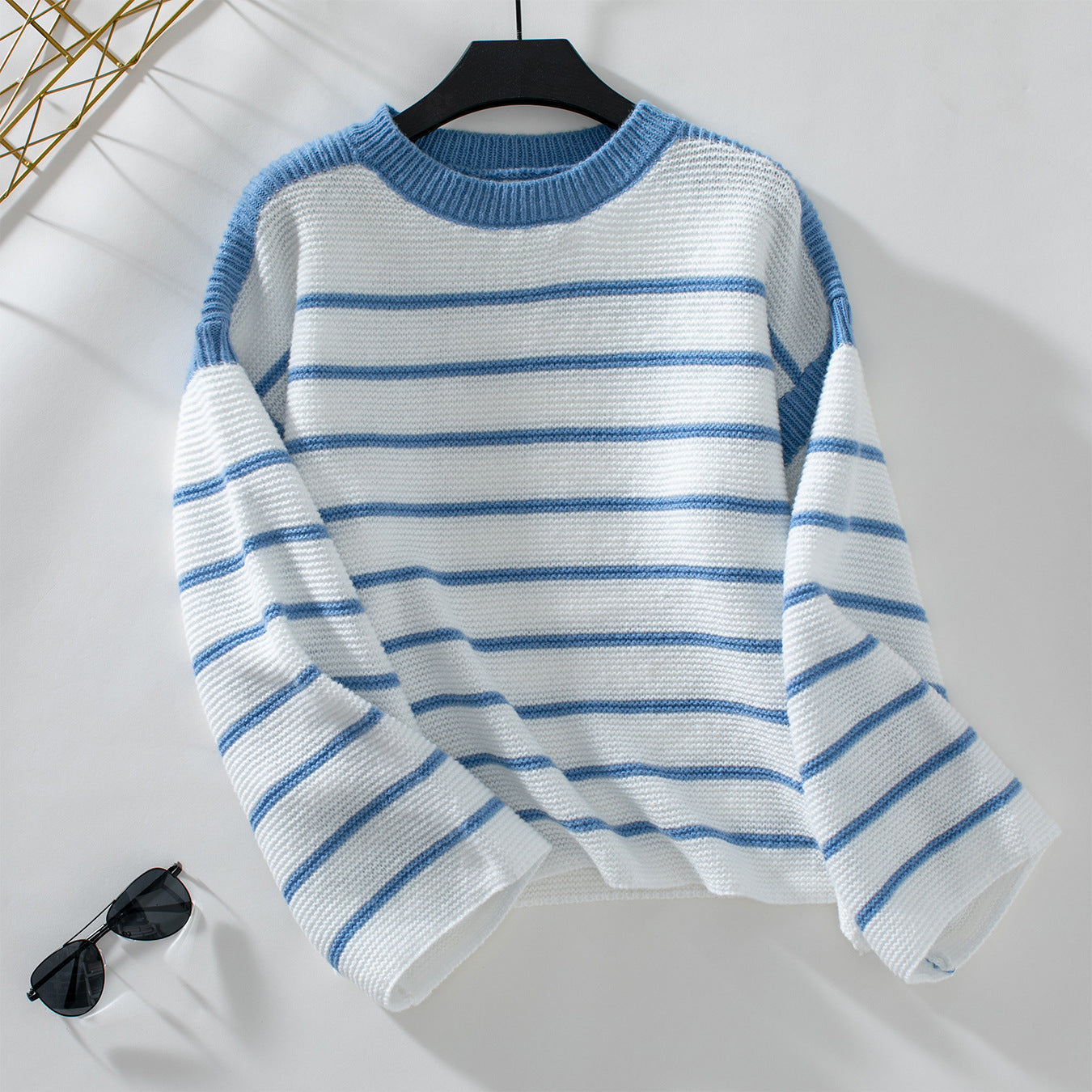 Damen lässiger Strickpullover mit blockierendem Streifenmuster und weitem Schnitt Sovae
