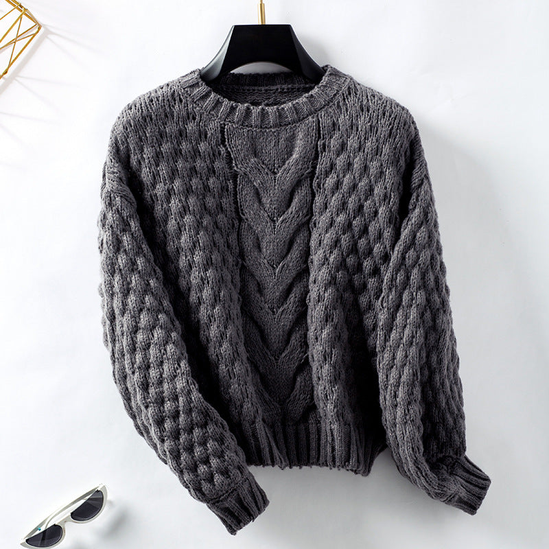 Damen gemütlicher Strickpullover mit strukturiertem Zopfmuster und lässigem Schnitt Sovae