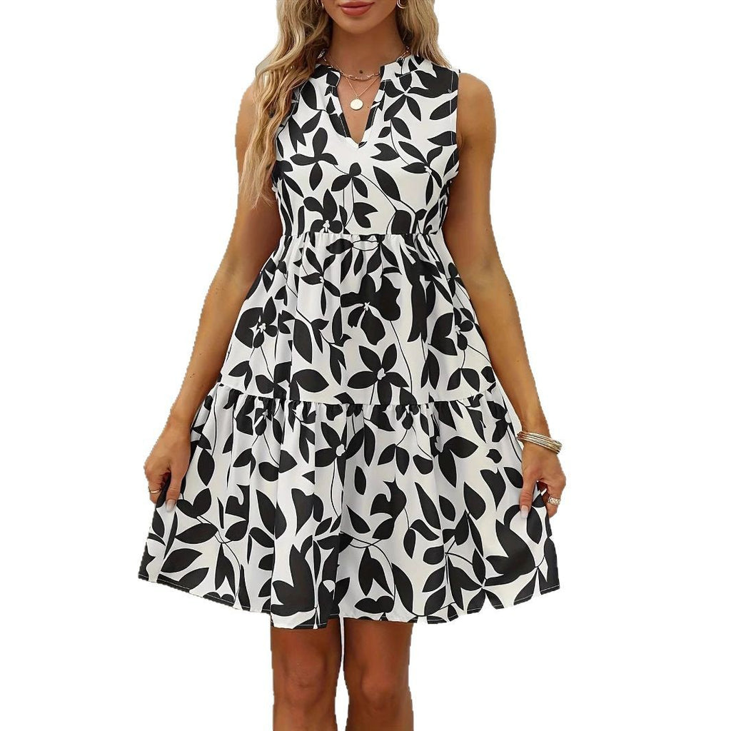 Damen luftiges Minikleid mit floralem Design und voluminösem Rock Sovae