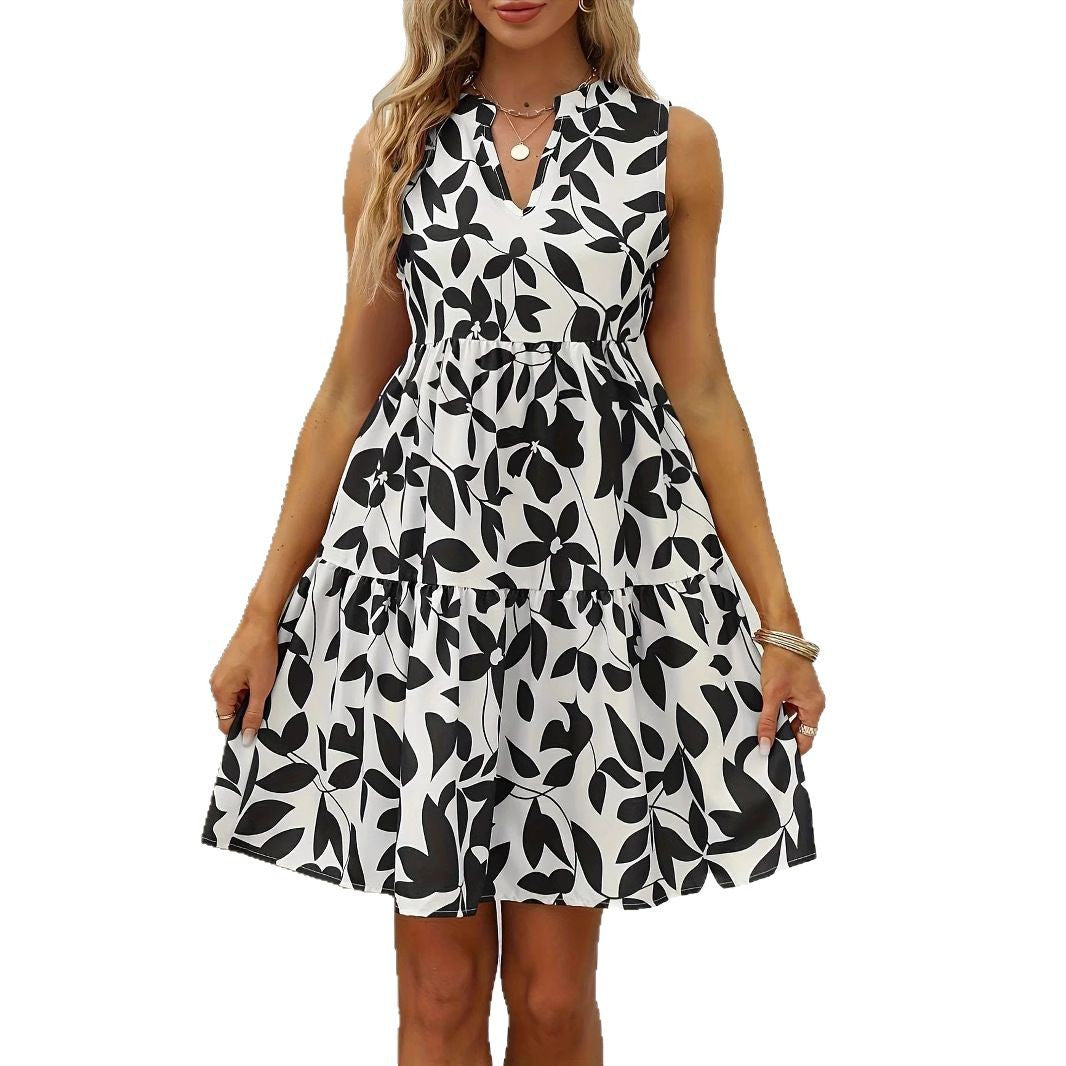 Damen luftiges Minikleid mit floralem Design und voluminösem Rock Sovae