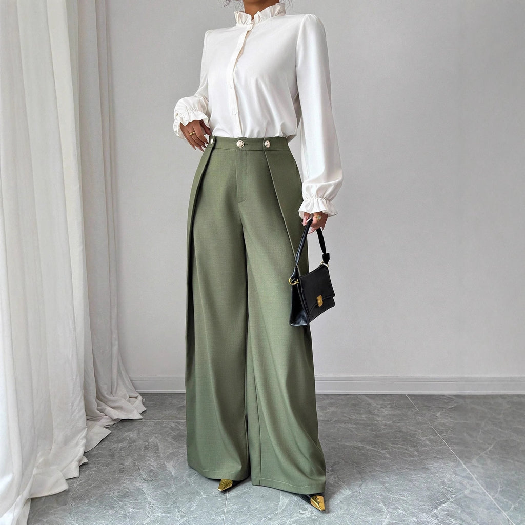 Damen elegante, hochgeschnittene Stoffhose mit Seitenschlitzen Sovae
