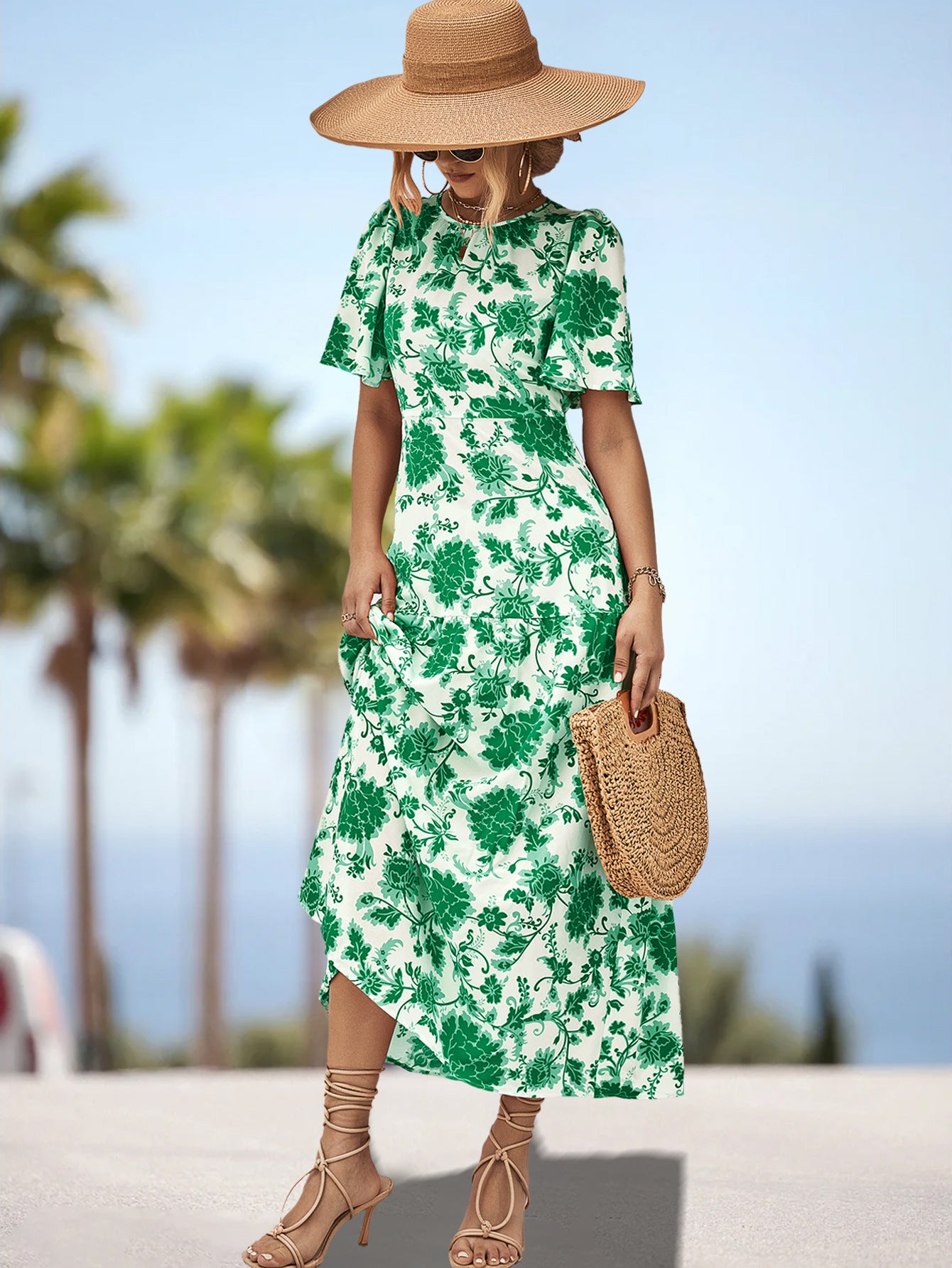 Damen Maxikleid mit floralem Print und eleganter Raffung Sovae