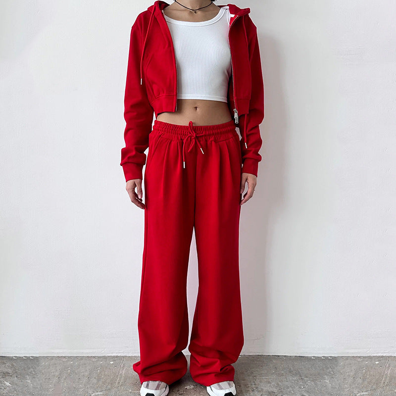 Damen modischer Cropped Hoodie und weit geschnittene Jogginghose Set Sovae