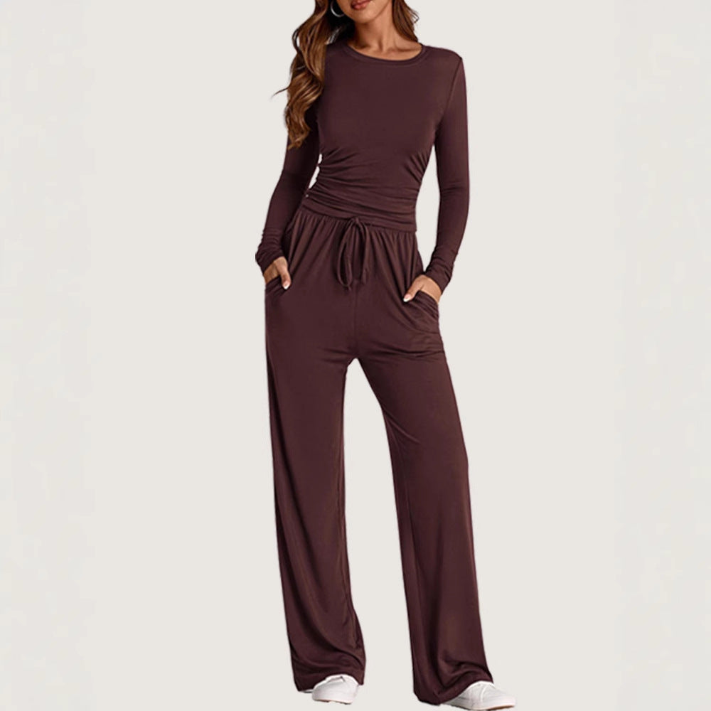 Damen Sportliches Langarmshirt und Bequeme Weite Hose Sovae