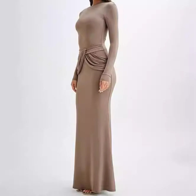 Damen Elegantes Maxikleid mit dekorativer Drapierung Sovae