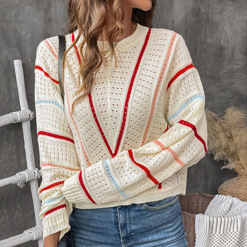 Damen Modischer Strickpullover mit auffälligem Ajourmuster Sovae