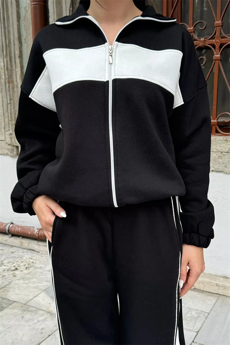 Damen Sportlicher Fleece-Loungewear-Anzug mit Reißverschluss Sovae