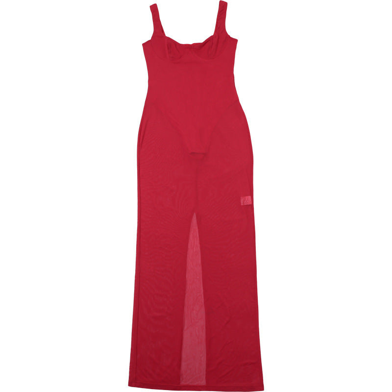 Damen Transparente Maxikleid mit verführerischem Ausschnitt und hohem Schlitz Sovae