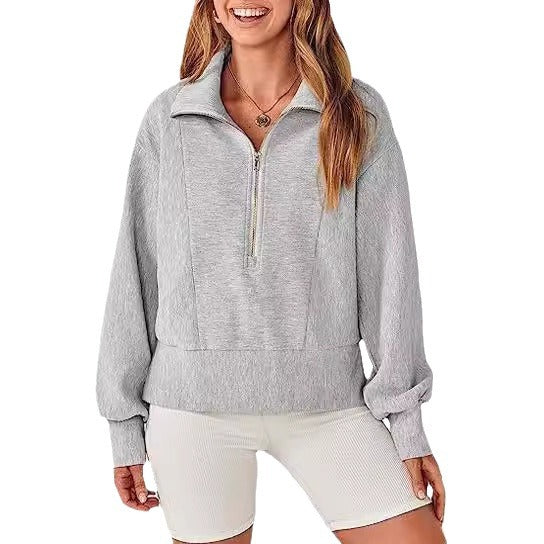 Damen sportlicher Fleece-Pullover mit Reißverschluss und lässigem Schnitt Sovae