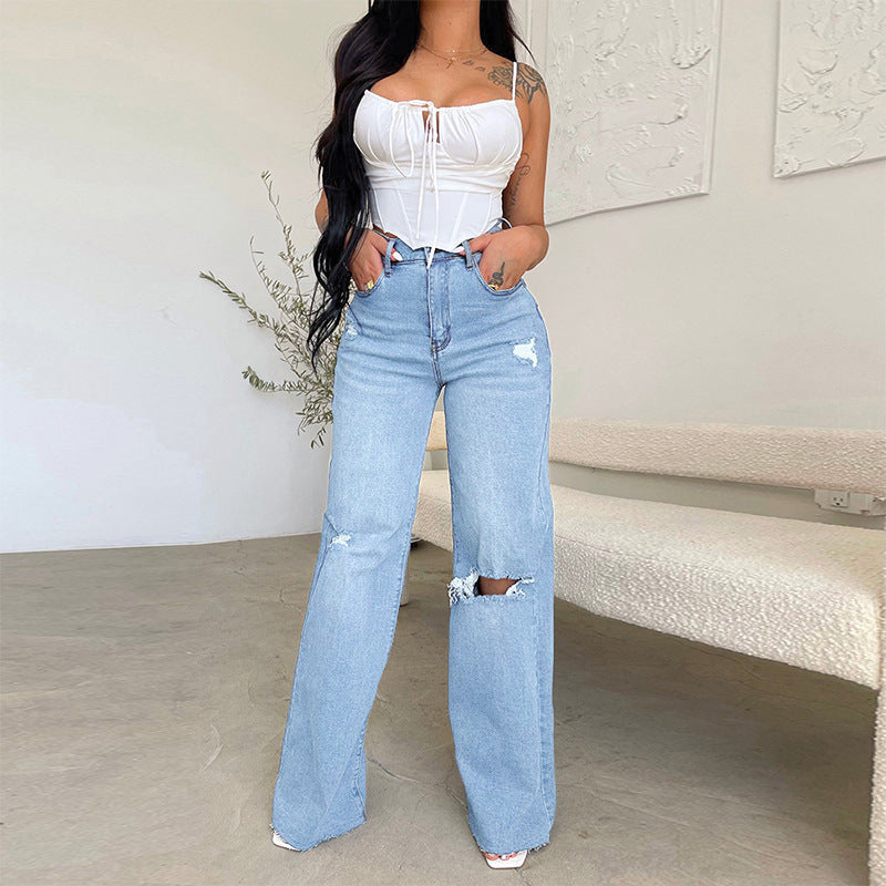 Damen Trendige Bootcut Jeans Sovae