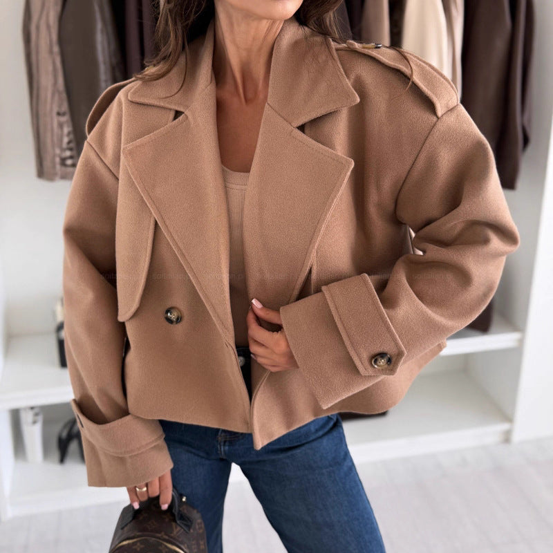 Damen elegante cropped Jacke mit doppelter Knopfleiste Sovae