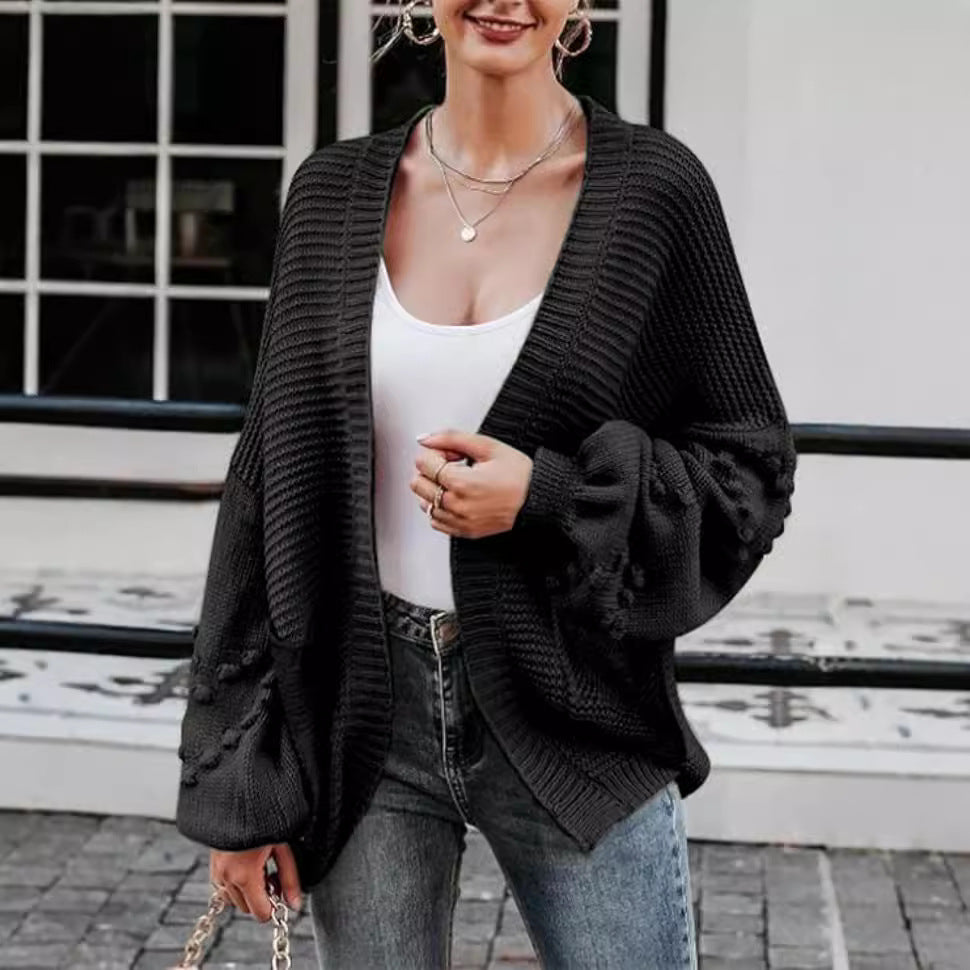 Damen Strickjacke mit Ballonärmeln und strukturierter Maschenoptik Sovae