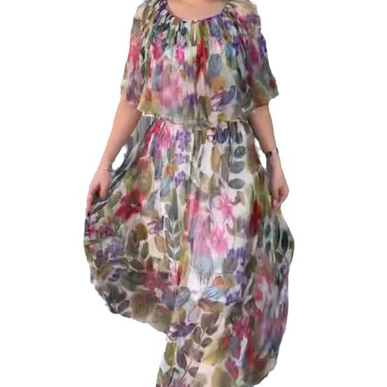 Damen maxilanges Kleid mit floralen Rüschendetails Sovae