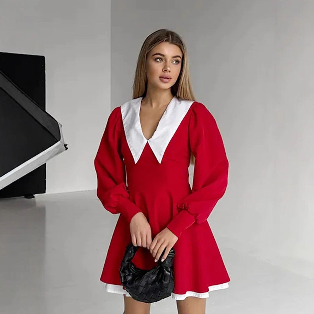 Damen Lässiges Minikleid mit schickem Kragen Sovae