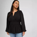 Damen elegante Bluse mit Taillenzug Sovae